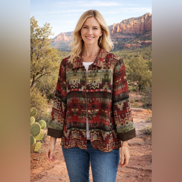Coldwater Creek Jackets & Blazers - Coldwater Creek Aztec Western Jacket Women's 18W Red Wool Blend Button Front